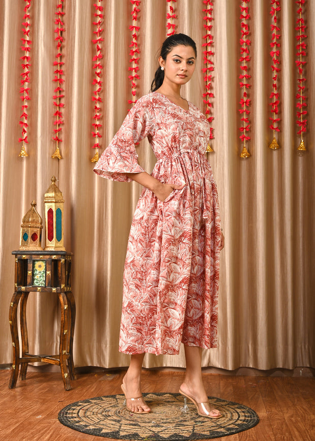 Women Mauve Floral Printed Flared Dress