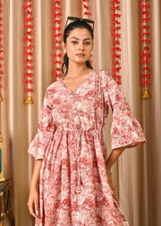Women Mauve Floral Printed Flared Dress