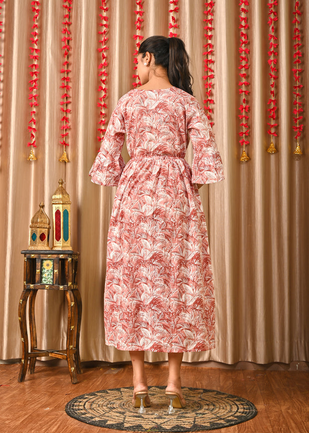Women Mauve Floral Printed Flared Dress