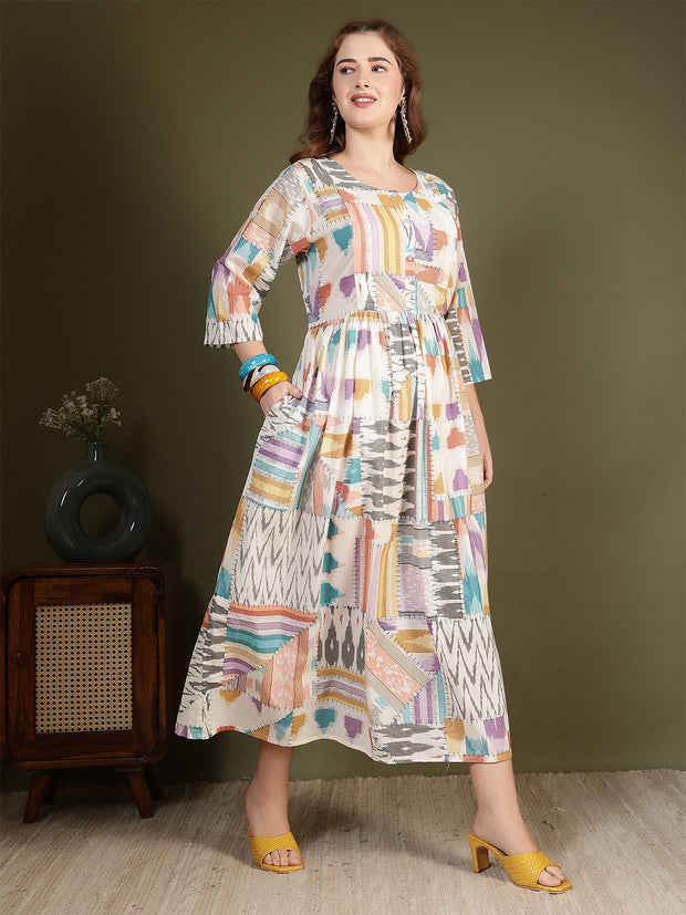 Women Multicolor Printed Flared Dress
