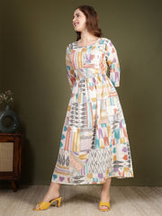 Women Multicolor Printed Flared Dress
