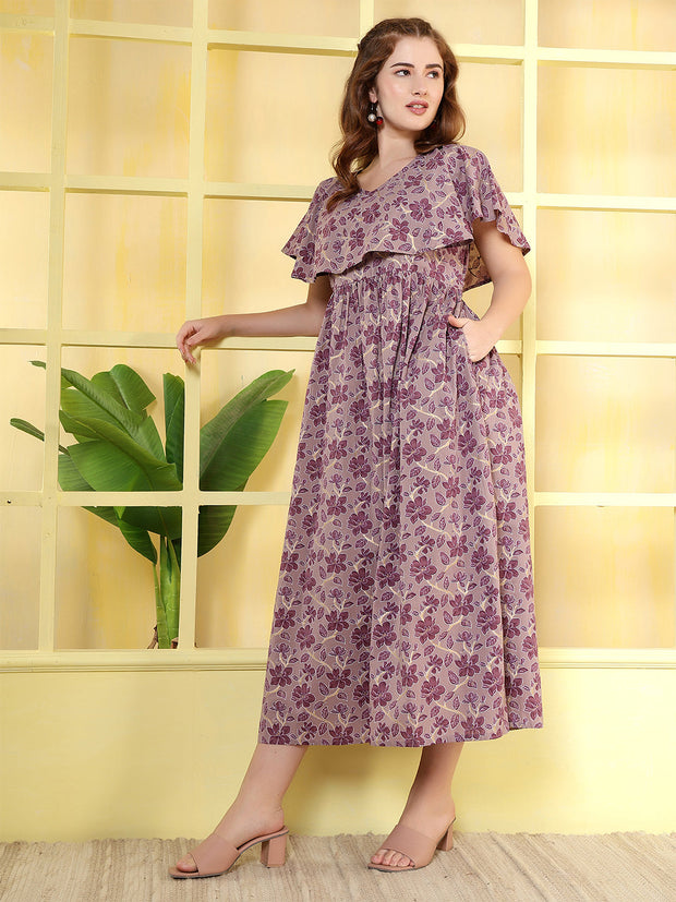 Women Purple Printed Flared Dress