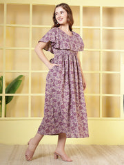 Women Purple Printed Flared Dress