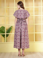 Women Purple Printed Flared Dress