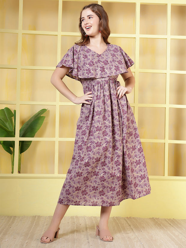 Women Purple Printed Flared Dress