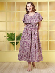 Women Purple Printed Flared Dress