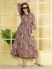 Women Multicolor Printed Flared Dress