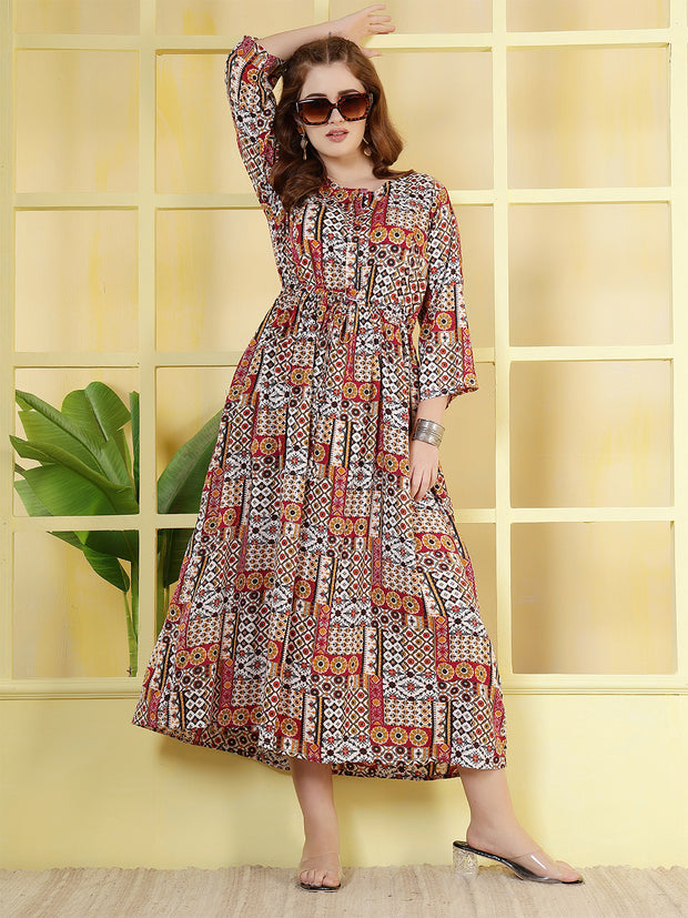 Women Multicolor Printed Flared Dress