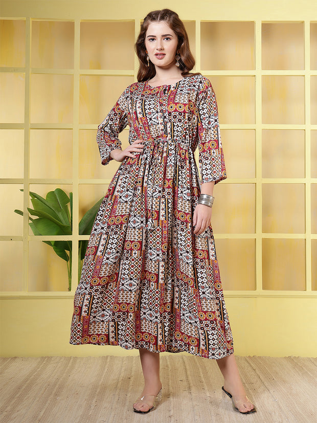 Women Multicolor Printed Flared Dress