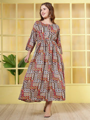 Women Multicolor Printed Flared Dress