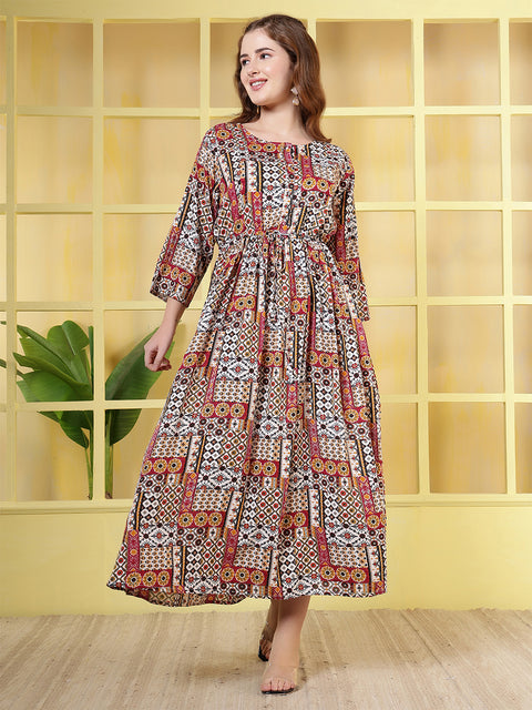 Women Multicolor Printed Flared Dress