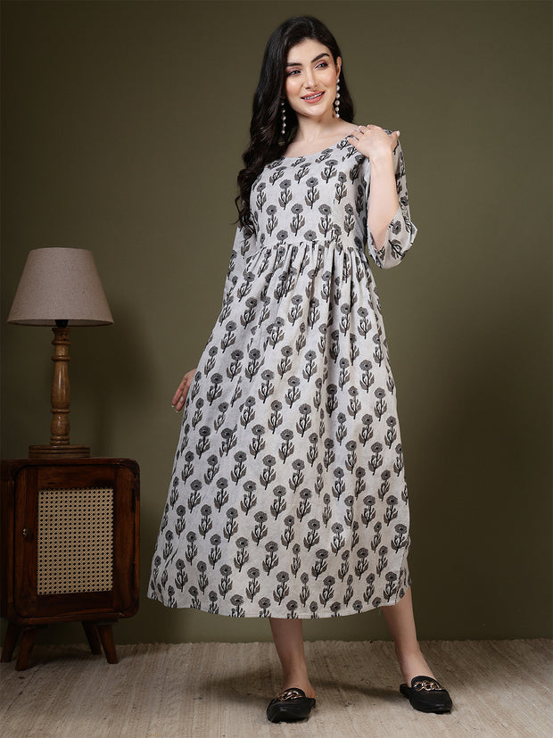 Grey Printed Dress For Women