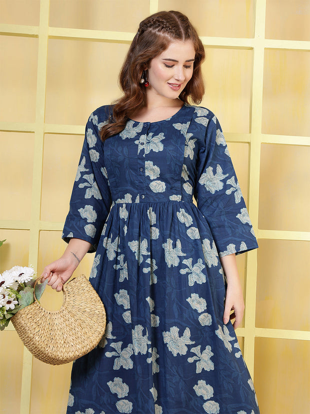 Blue Printed Dress For Women