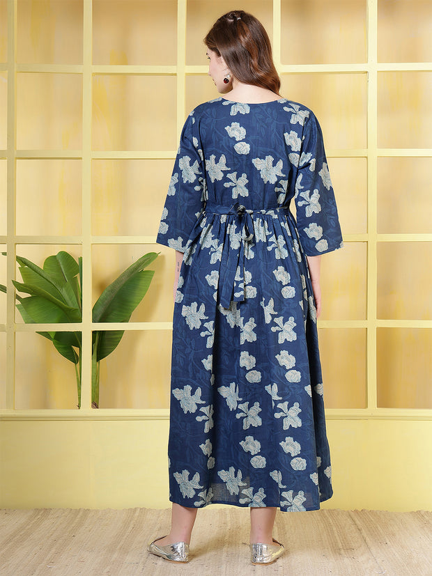 Blue Printed Dress For Women