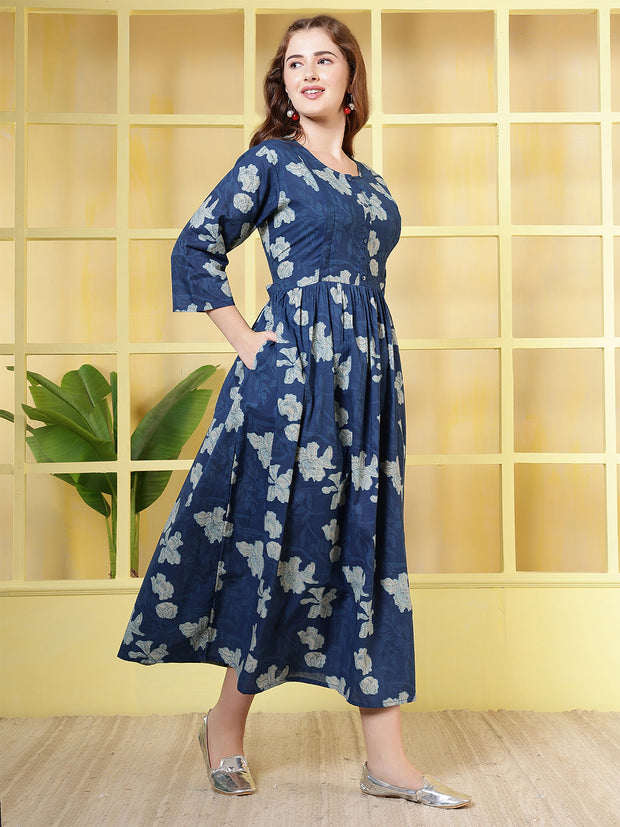 Blue Printed Dress For Women