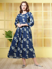 Blue Printed Dress For Women