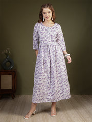 Women Purple Printed Flared Dress