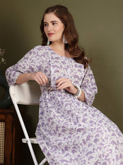 Women Purple Printed Flared Dress
