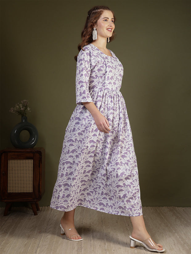 Women Purple Printed Flared Dress