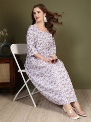 Women Purple Printed Flared Dress
