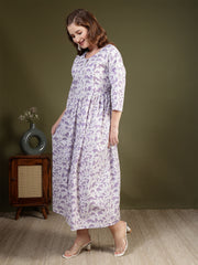 Women Purple Printed Flared Dress