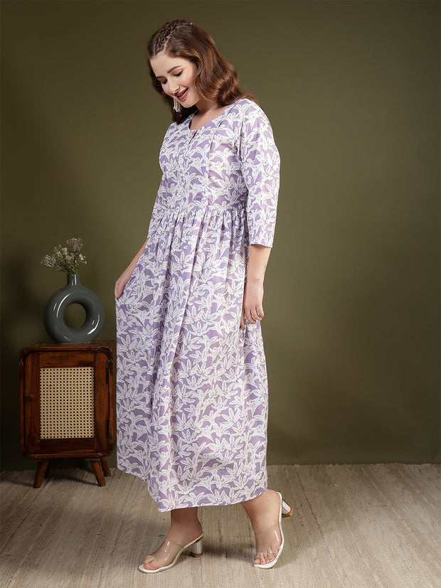 Women Purple Printed Flared Dress