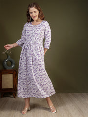 Women Purple Printed Flared Dress