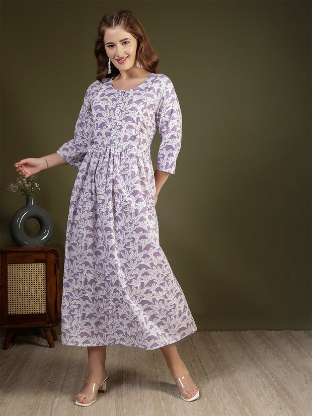 Women Purple Printed Flared Dress