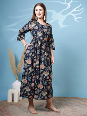 Navy Blue Printed Dress For Women