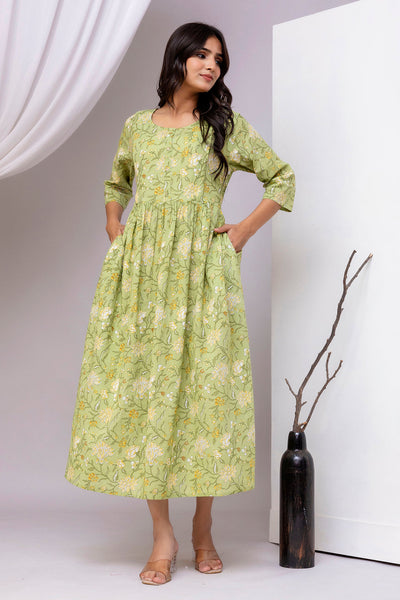 Green Printed Dress for Women