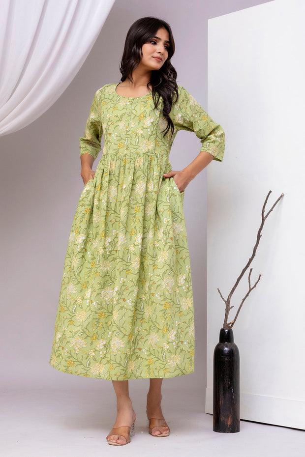 Green Printed Dress for Women