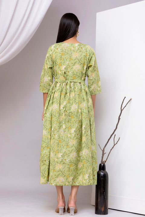 Green Printed Dress for Women