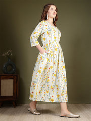 Off white Printed Flared Dress for Women