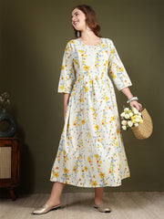 Off white Printed Flared Dress for Women