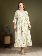 Off white Printed Flared Dress for Women