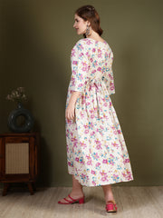 Off white Printed Flared Dress for Women