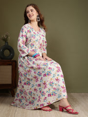 Off white Printed Flared Dress for Women