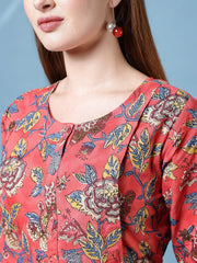 Maroon Floral Printed Flared Dress for Women