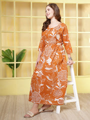 Rust Printed Dress for Women