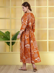 Rust Printed Dress for Women