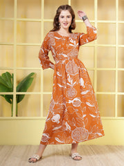 Rust Printed Dress for Women