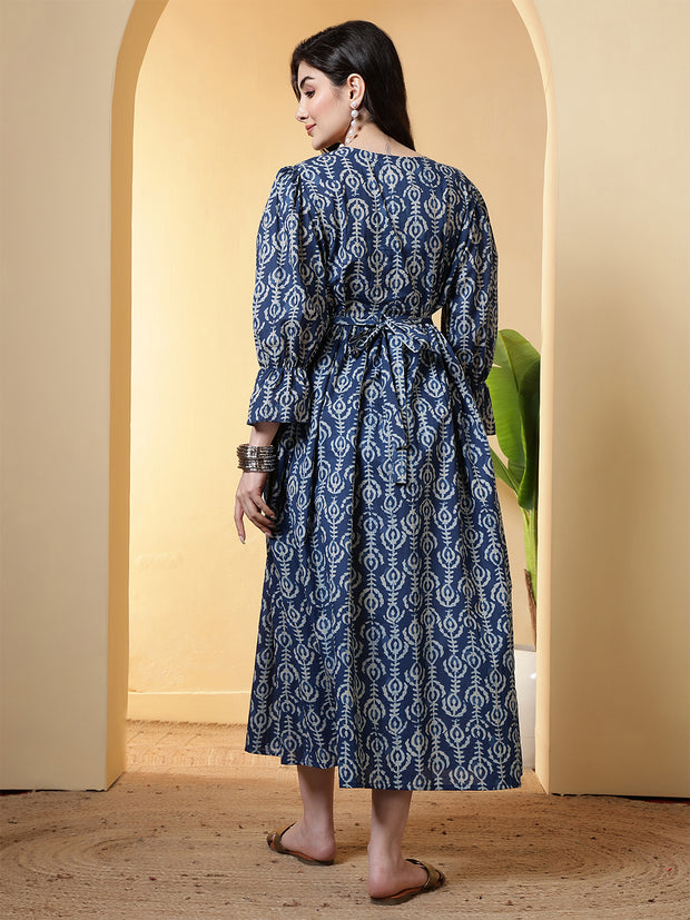 Blue Printed Dress for Women