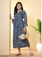 Blue Printed Dress for Women