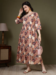 Taupe Printed Dress for Women