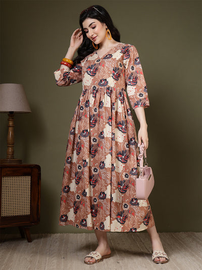 Taupe Printed Dress for Women