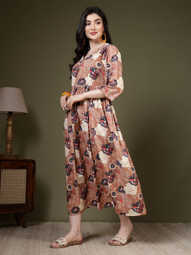 Taupe Printed Dress for Women