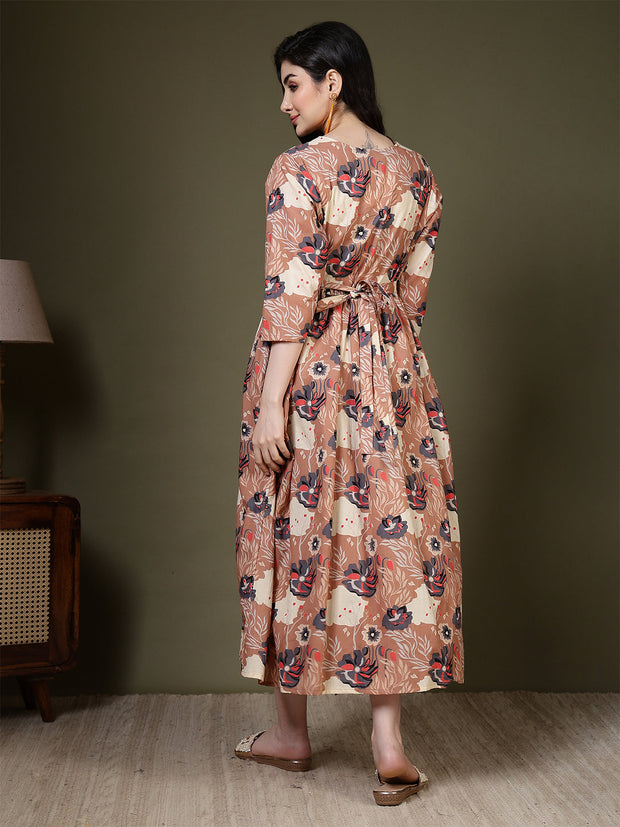 Taupe Printed Dress for Women