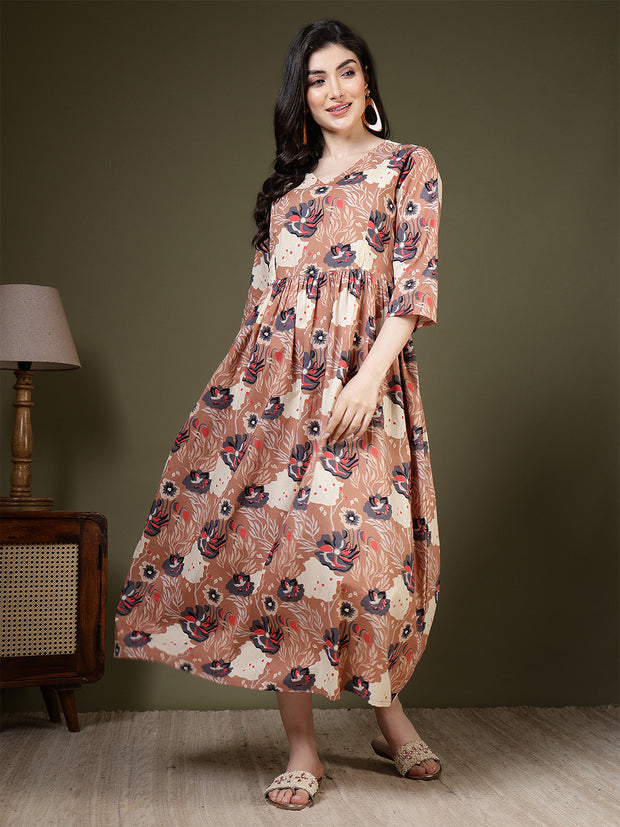Taupe Printed Dress for Women