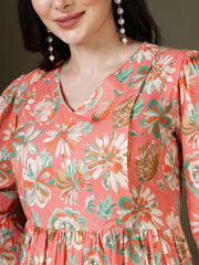 Peach Floral Printed Dress for Women