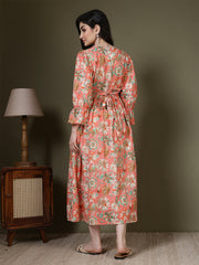 Peach Floral Printed Dress for Women